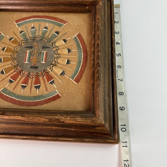 Navajo Sand Painting With Geometric Design In Wooden Frame - Picture 10 of 11